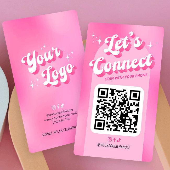 Groovy Pink Trendy Let's Connect Socials QR Code