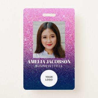 Groovy Purple Glitter Employee Photo ID Logo Badge