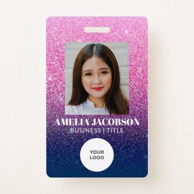 Groovy Purple Glitter Employee Photo ID Logo Badge