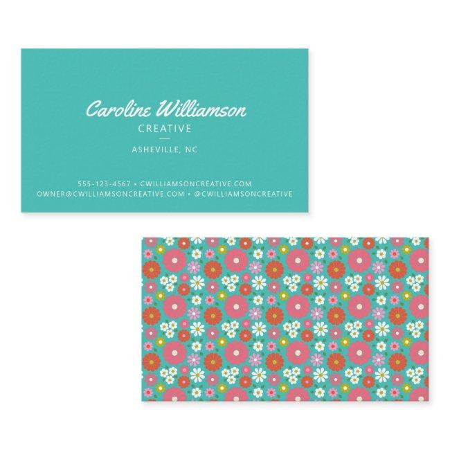Groovy Retro 50s Kitsch Turquoise Blue Flowers