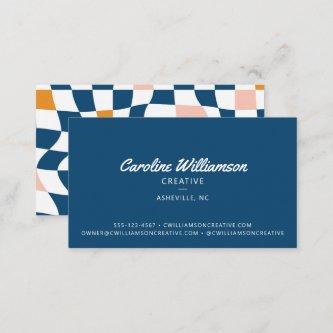 Groovy Retro Blue Abstract Checkerboard Trendy