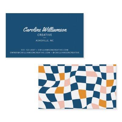 Groovy Retro Blue Abstract Checkerboard Trendy