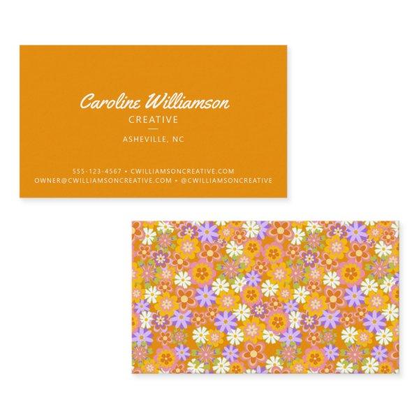 Groovy Retro Orange Botanical Flowers Trendy