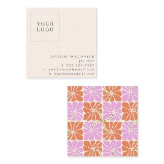 Groovy Retro Orange Pink Floral Logo Creative Square