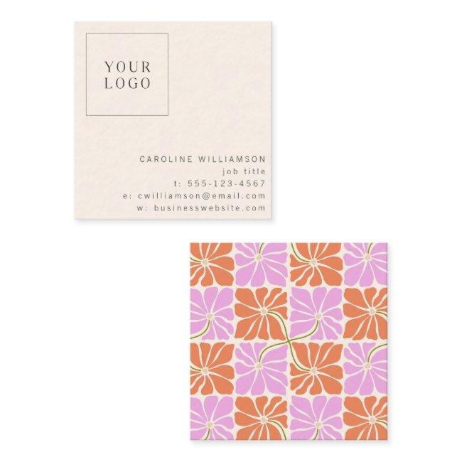 Groovy Retro Orange Pink Floral Logo Creative Square