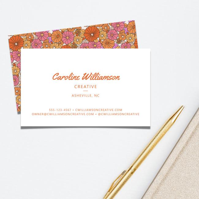 Groovy Retro Pink Orange Bohemian Floral Flowers