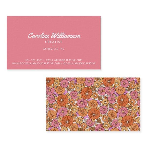 Groovy Retro Pink Orange Botanical Flowers Trendy