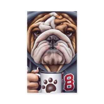 Grumpy English Bulldog in Hoody Holding