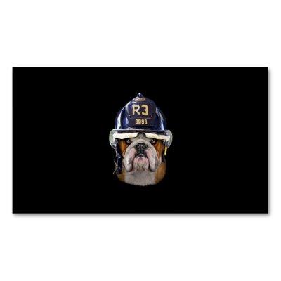 Grumpy English Bulldog Wearing Firefighter Helmet  Magnet