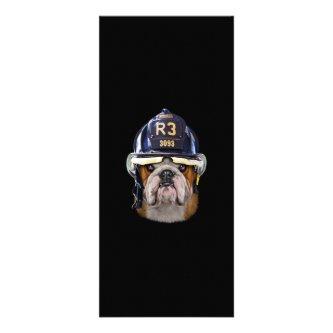 Grumpy English Bulldog Wearing Firefighter Helmet Rack Card