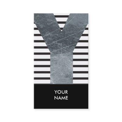 Grungy Silver Monogram "Y" Black White Stripes