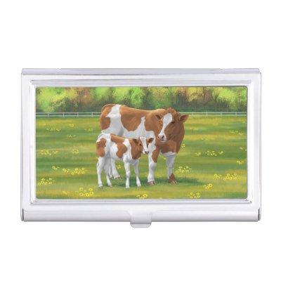 Guernsey Cow & Cute Calf in Summer Pasture  Case