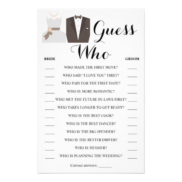 Guess Who Bride & Groom Shower Game Card Flyer