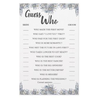 Guess Who Grey Floral Shower Game Card Flyer