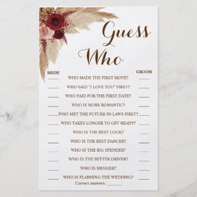 Guess Who Pampas Grass Shower Game Card Flyer