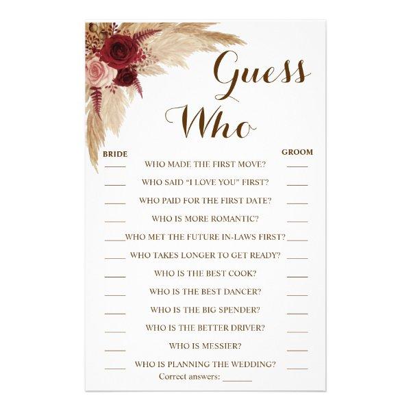 Guess Who Pampas Grass Shower Game Card Flyer