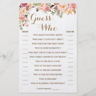 Guess Who Pink Floral Shower Game Card Flyer
