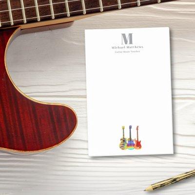 Guitar Teacher Music Business Custom Mongram Post-it Notes