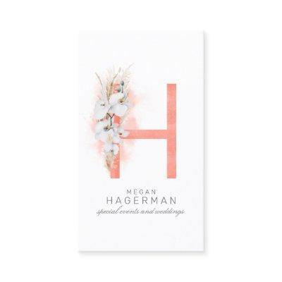 H Letter Monogram White Orchids and Pampas Grass