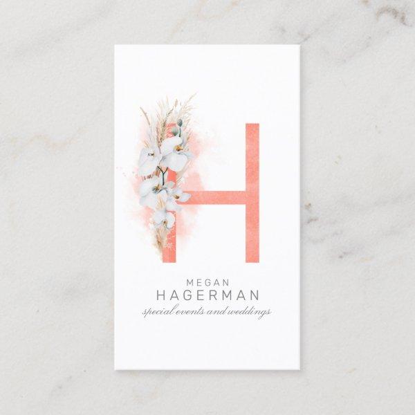 H Letter Monogram White Orchids and Pampas Grass