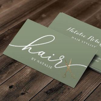 Hair Gold Scissor Sage Green Elegant Typography