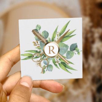 Hair & Lashes Salon Botanical Gold Monogram Square