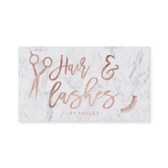 Hair lashes script rose gold typography marble 2