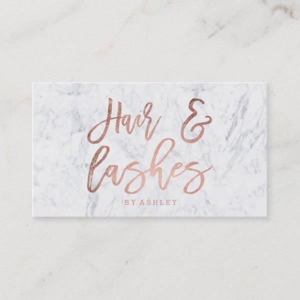 Hair lashes script rose gold typography marble