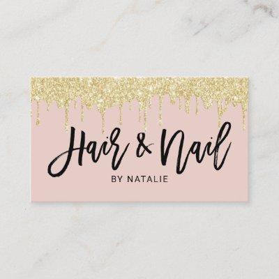 Hair & Nail Salon Gold Drips Blush Pink Typography