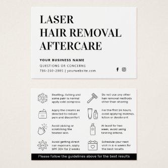 Hair Removal IPL Aftercare Instructions Card