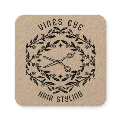 Hair Salon Scissors Roses Vines Magical Boho Kraft Square