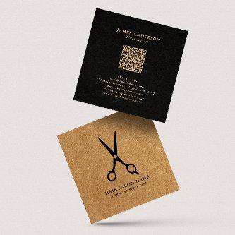 Hair Salon/Stylist Scissors Faux Kraft QR Code Square