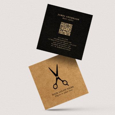 Hair Salon/Stylist Scissors Faux Kraft QR Code Square