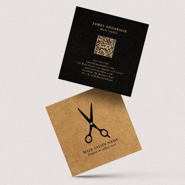 Hair Salon/Stylist Scissors Faux Kraft QR Code Square