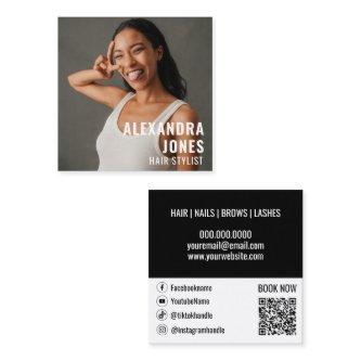 Hair Styist Black White Qr Code Socials Template Square