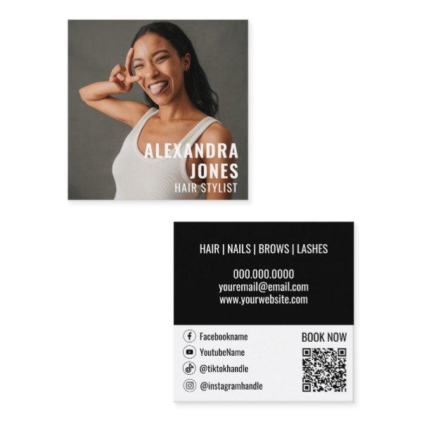 Hair Styist Black White Qr Code Socials Template Square