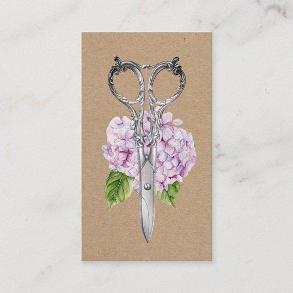 Hair Stylist Antique Scissor & Hydrangea Flower