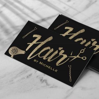 Hair Stylist Black & Gold Typography Beauty Salon
