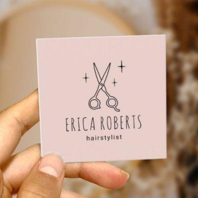 Hair Stylist Cute Scissor Minimalist Blush Pink Square