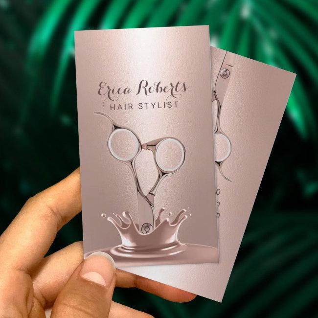 Hair Stylist Elegant Rose Gold Scissor Splash
