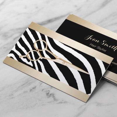 Hair Stylist Gold Scissor Classy Zebra Stripes