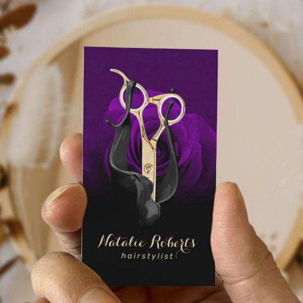Hair Stylist Gold Scissor Purple Rose Flower Salon