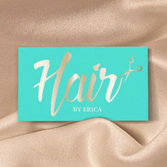 Hair Stylist Gold Script Modern Turquoise