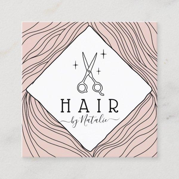 Hair Stylist Hand Drawn Scissor Logo Blush Pink Square