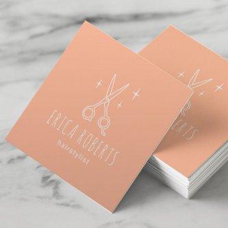 Hair Stylist Minimalist Scissor Beauty Salon Peach Square