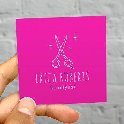 Hair Stylist Minimalist Scissor Salon Hot Pink Square