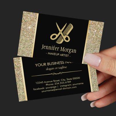 Hair Stylist Modern Gold Glitter Scissors Comb