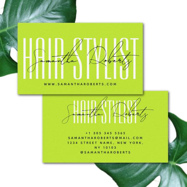 Hair stylist modern typography script neon green