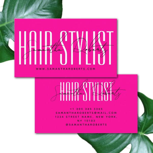 Hair stylist modern typography script neon pink