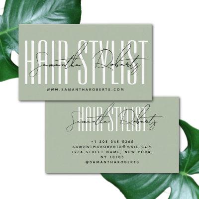 Hair stylist modern typography script sage green